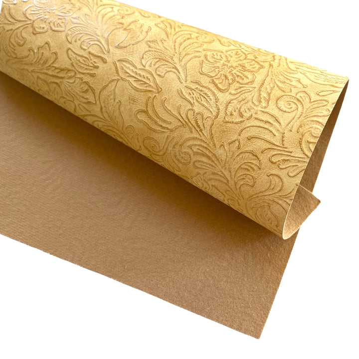 Pale Tan Vintage Floral Embossed Leatherette