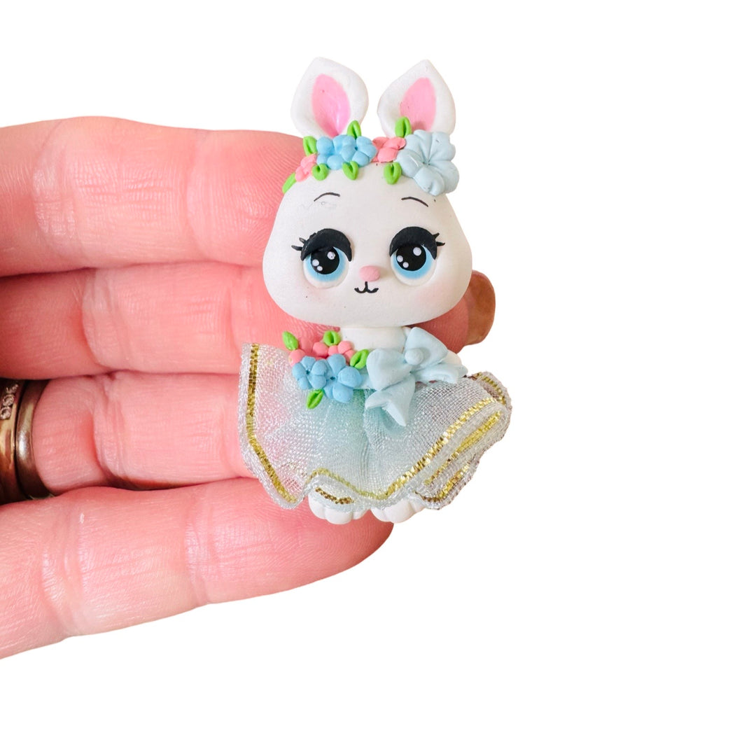 Bunny in Blue Tulle Dress Bow Clay from Temptress Maker