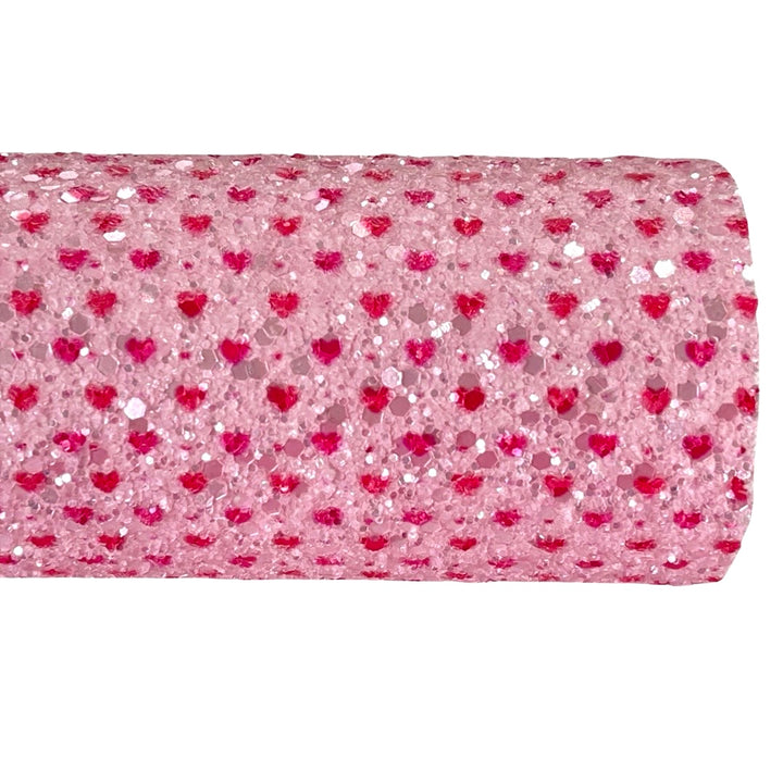 Pink with Red Hearts Chunky Glitter