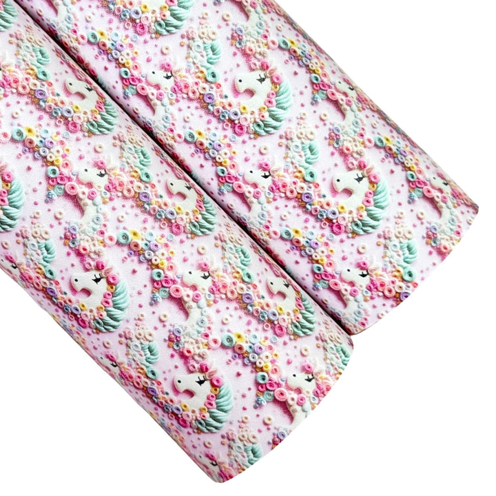Pink Floral Unicorn Faux Leatherette