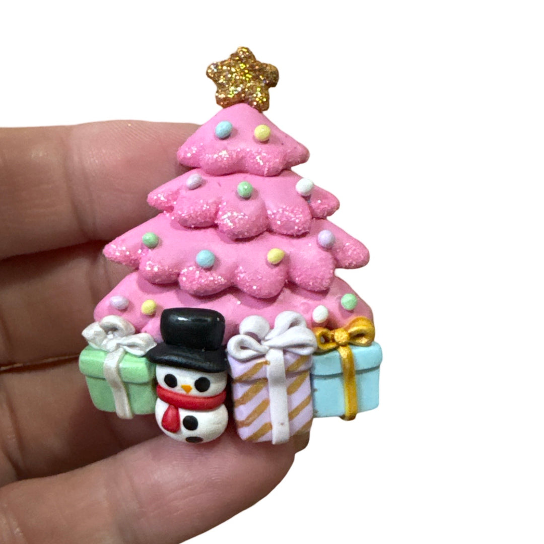 Pink Christmas Tree with Gifts Bow Clay