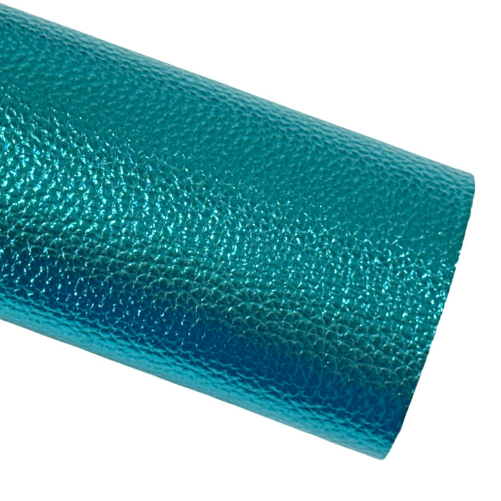 Teal Matte Metallic Embossed Faux Leatherette Fabric Sheets