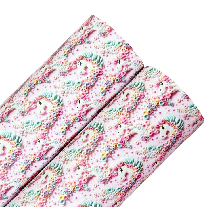 Pink Floral Unicorn Faux Leatherette