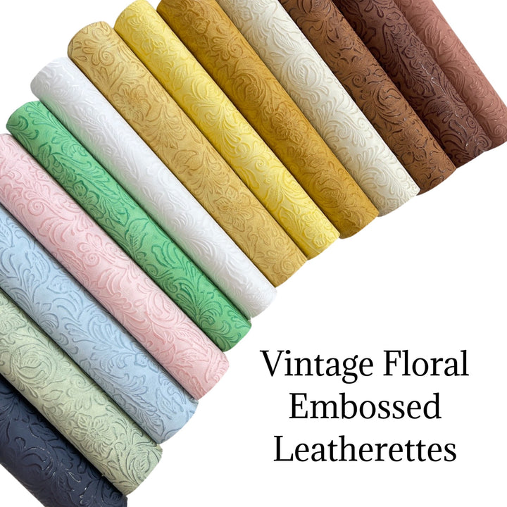 Vintage Floral Embossed Vegan Leatherette 12 Sheet Bundle
