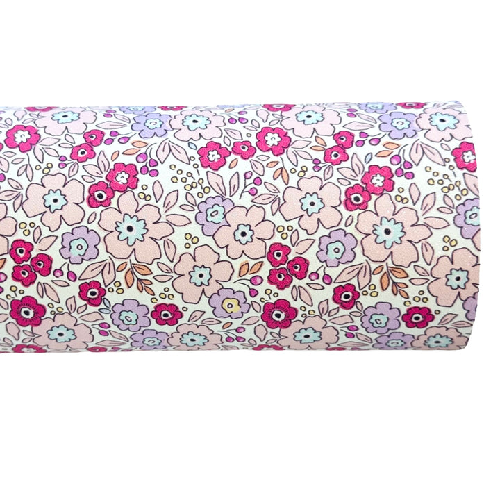 Lilac Pink Purple Floral Shimmer Suede Leatherette