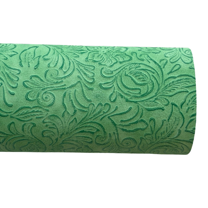 Fern Green Vintage Floral Embossed Leatherette