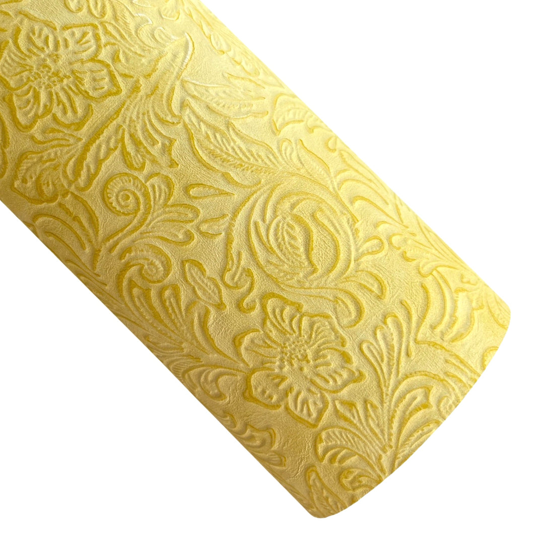Yellow Vintage Floral Embossed Leatherette