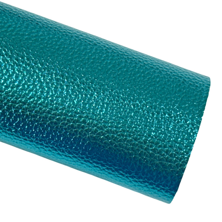 Teal Matte Metallic Embossed Faux Leatherette Fabric Sheets