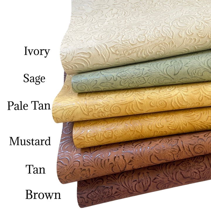 Pale Tan Vintage Floral Embossed Leatherette