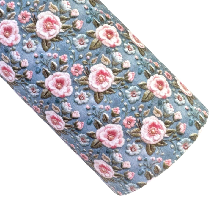 Soft Pink and Blue Floral Smooth Faux Leather