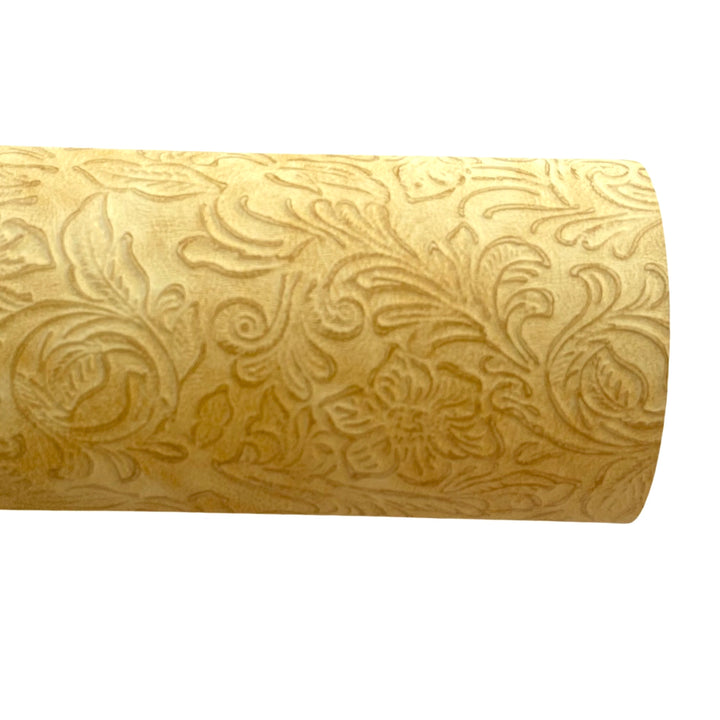 Pale Tan Vintage Floral Embossed Leatherette