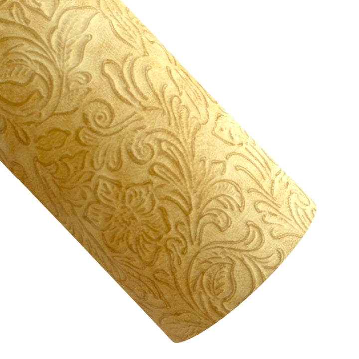 Pale Tan Vintage Floral Embossed Leatherette