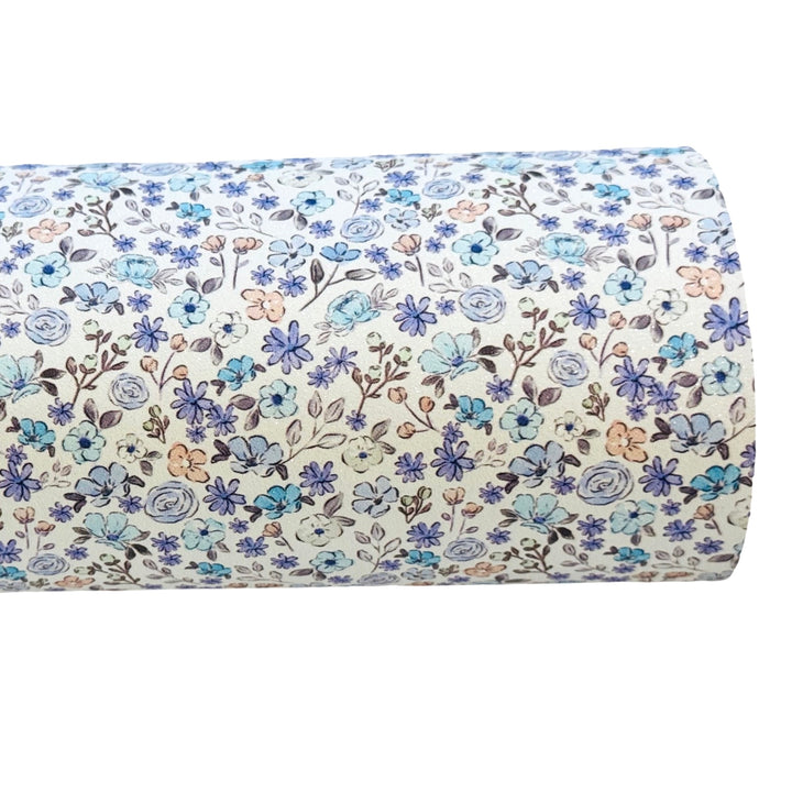 Blue White Floral Shimmer Suede