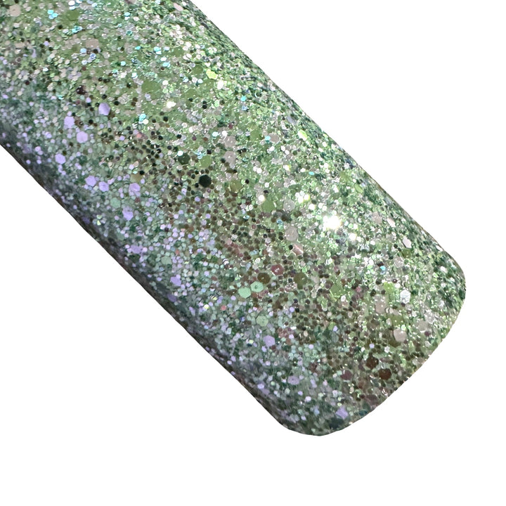 Green Silver Mix Chunky Glitter Fabric Sheet 0.7mm Thick | Smooth Rear | Great for Backing | Shoes