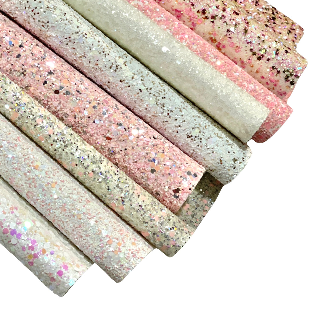 Pink and White Mixed Chunky Glitter Leather