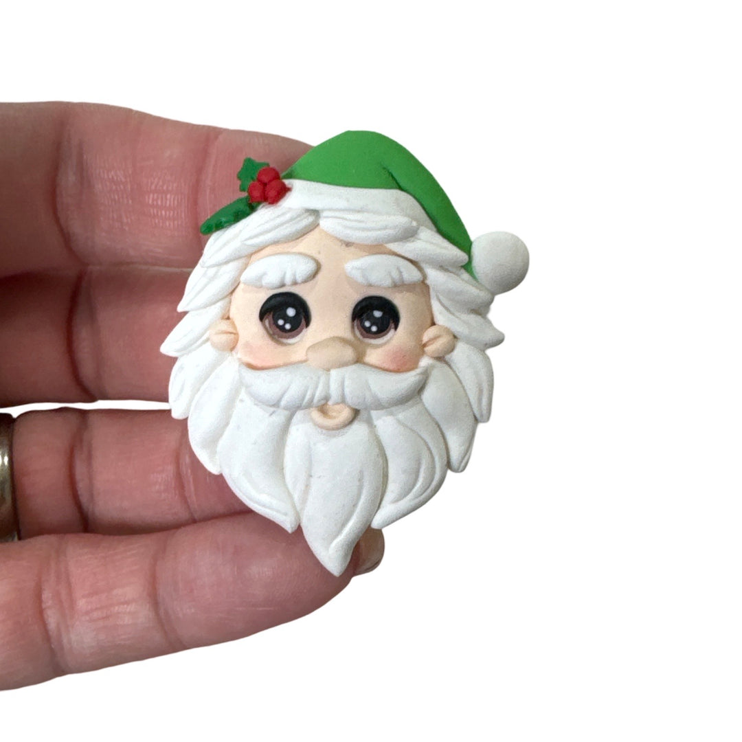 Green Hat Santa Cameo Bow Clay