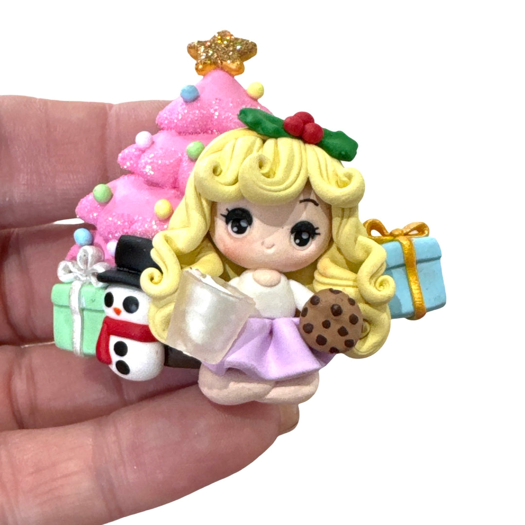 Blonde Girl with Milk Christmas Tree Bow Clay