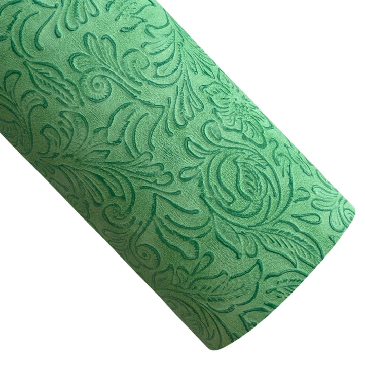 Fern Green Vintage Floral Embossed Leatherette