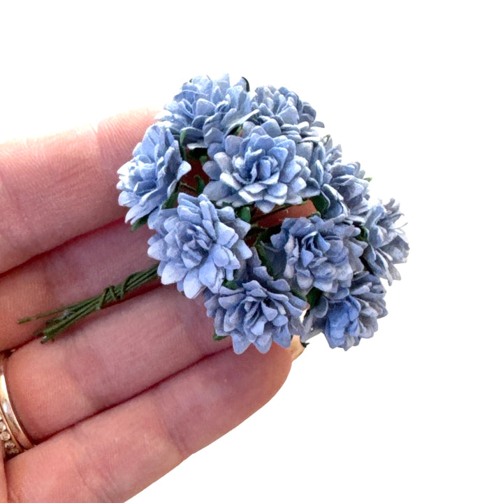 SOFT BLUE Aster Daisies Mulberry Paper Flowers - Lot of 10 or 50