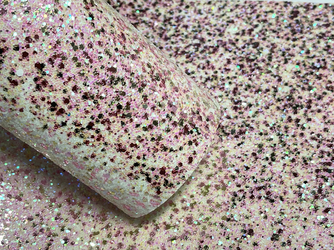 Pink White Smooch Chunky Glitter Leather