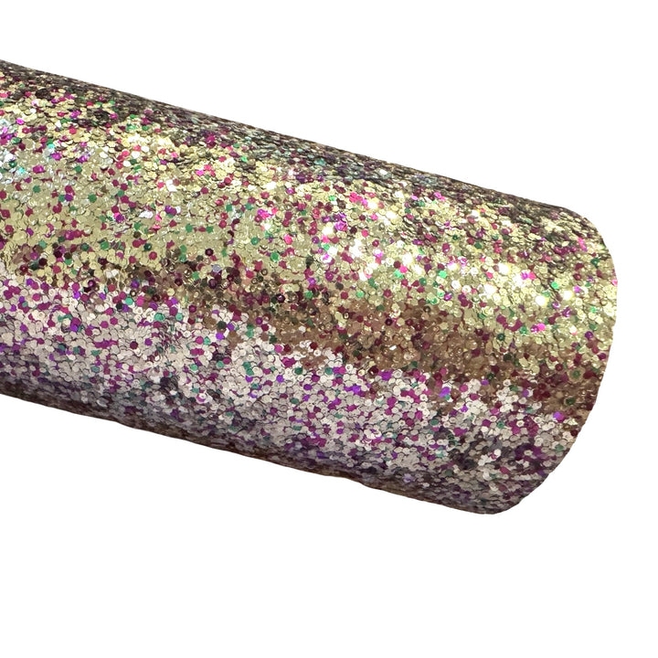 Gold Magenta Mix Chunky Glitter Fabric Sheet 0.7mm Thick | Smooth White Rear | Great for Backing | Shoes
