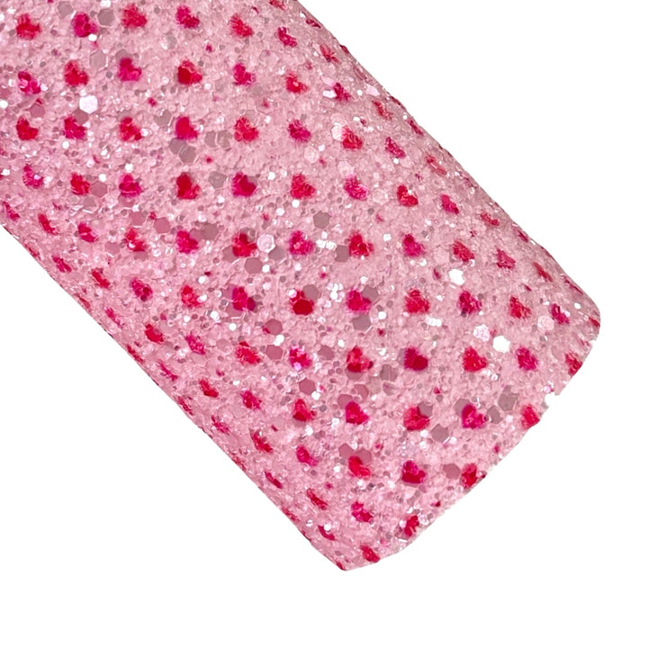 Pink with Red Hearts Chunky Glitter