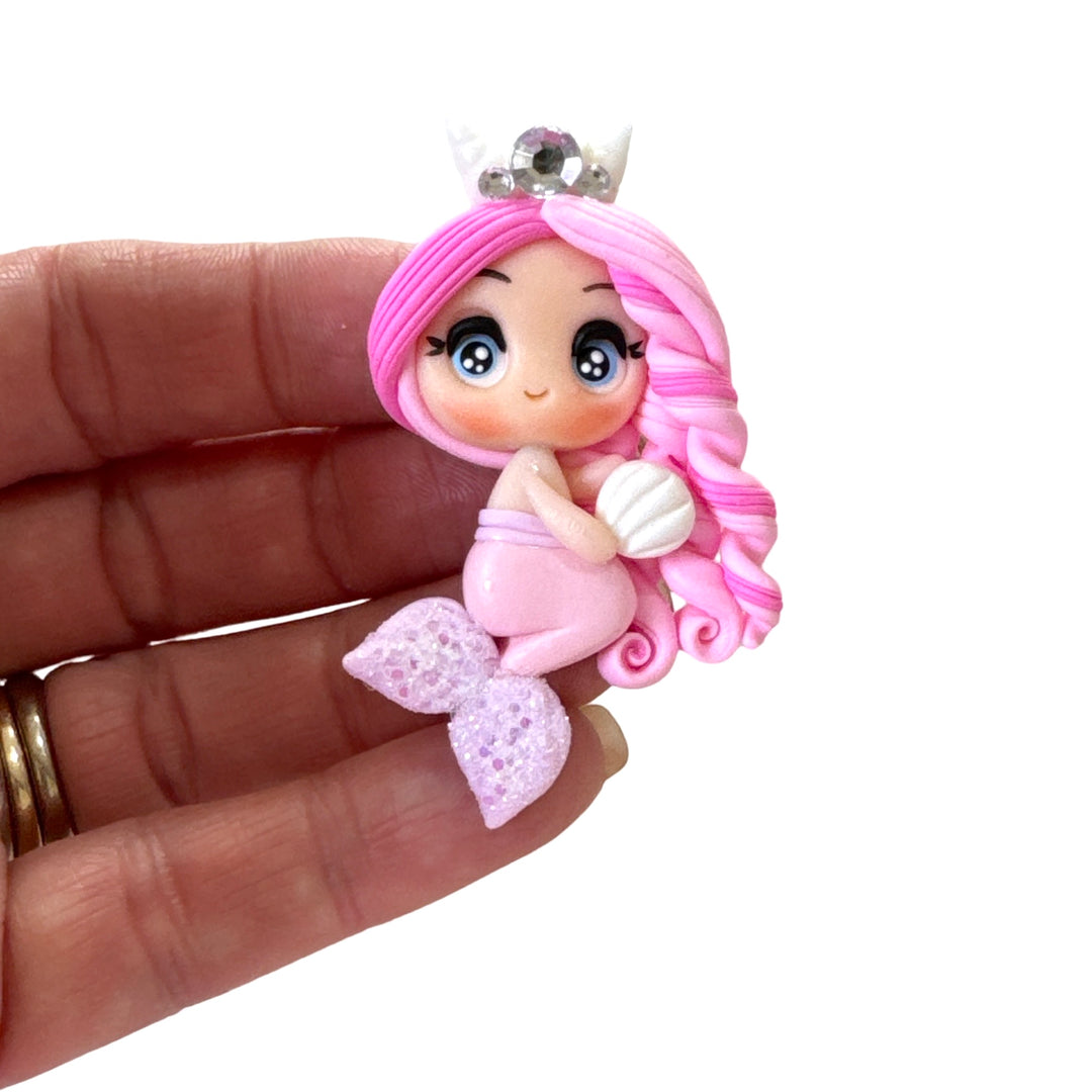 Pink Hair Mermaid Holding Shell Bow Clay Gorgeous Maker
