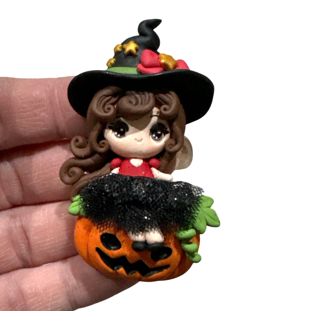 Tutu Witch Sitting on Pumpkin Bow Clays from Temptress Maker