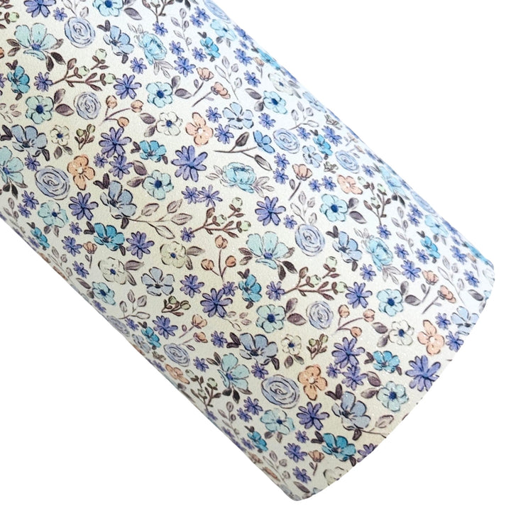 Blue White Floral Shimmer Suede