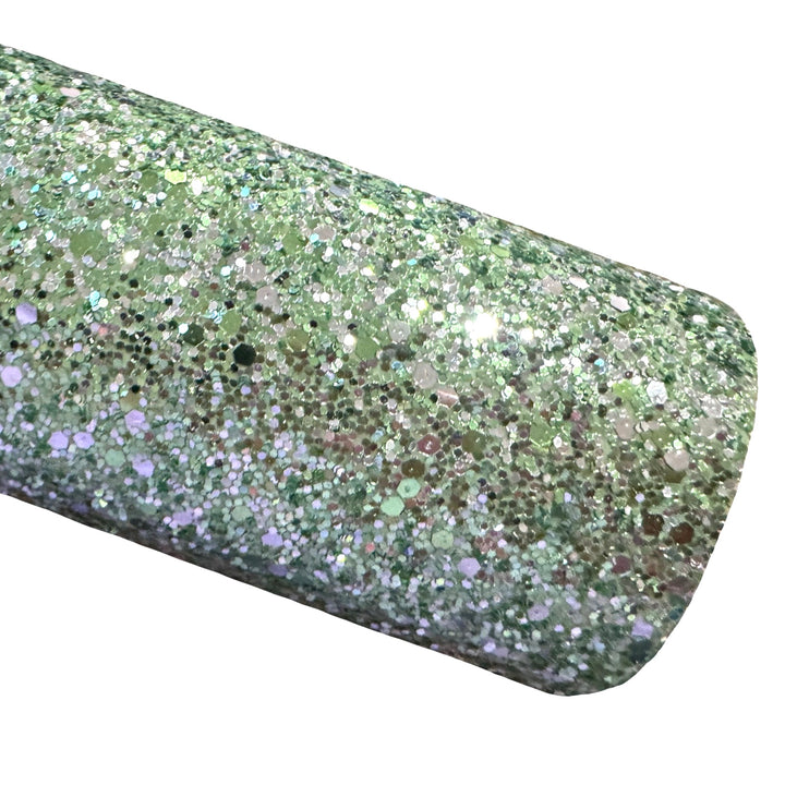 Green Silver Mix Chunky Glitter Fabric Sheet 0.7mm Thick | Smooth Rear | Great for Backing | Shoes