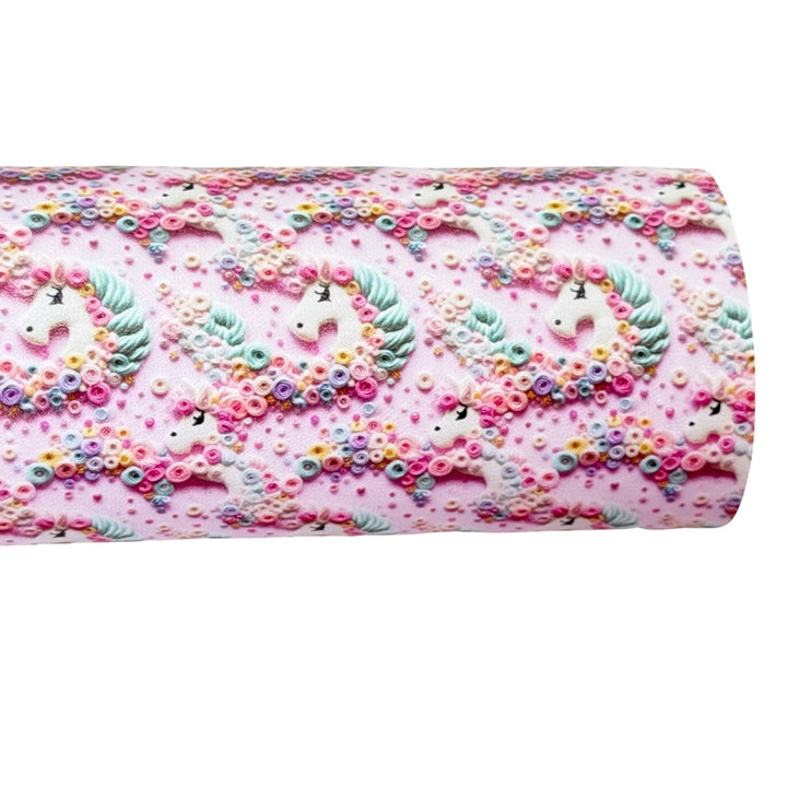Pink Floral Unicorn Faux Leatherette