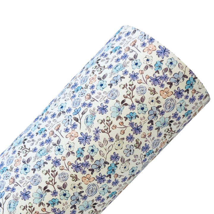 Blue White Floral Shimmer Suede