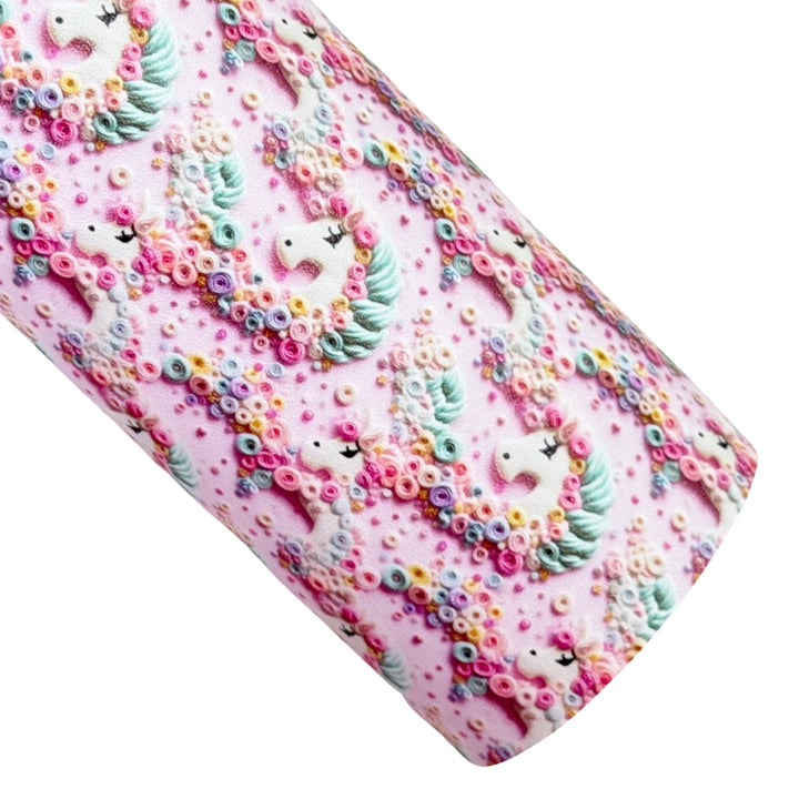 Pink Floral Unicorn Faux Leatherette