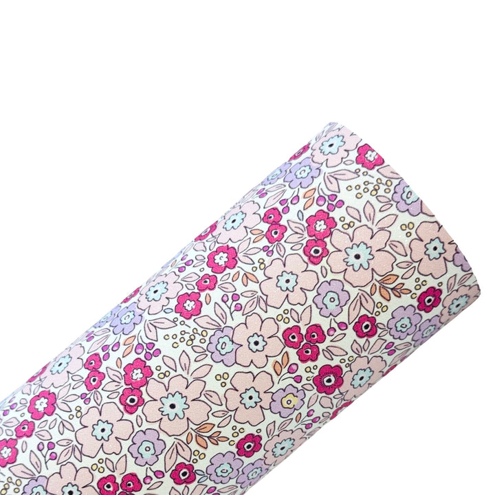 Lilac Pink Purple Floral Shimmer Suede Leatherette