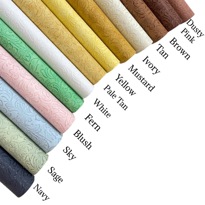 Pale Tan Vintage Floral Embossed Leatherette