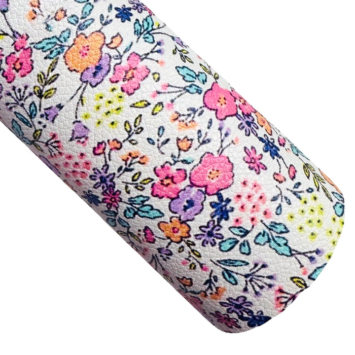 Spring Floral Print Faux Leatherette