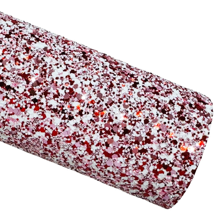 Secret Santa Chunky Glitter Leather - Red White Pink Chunky Glitter