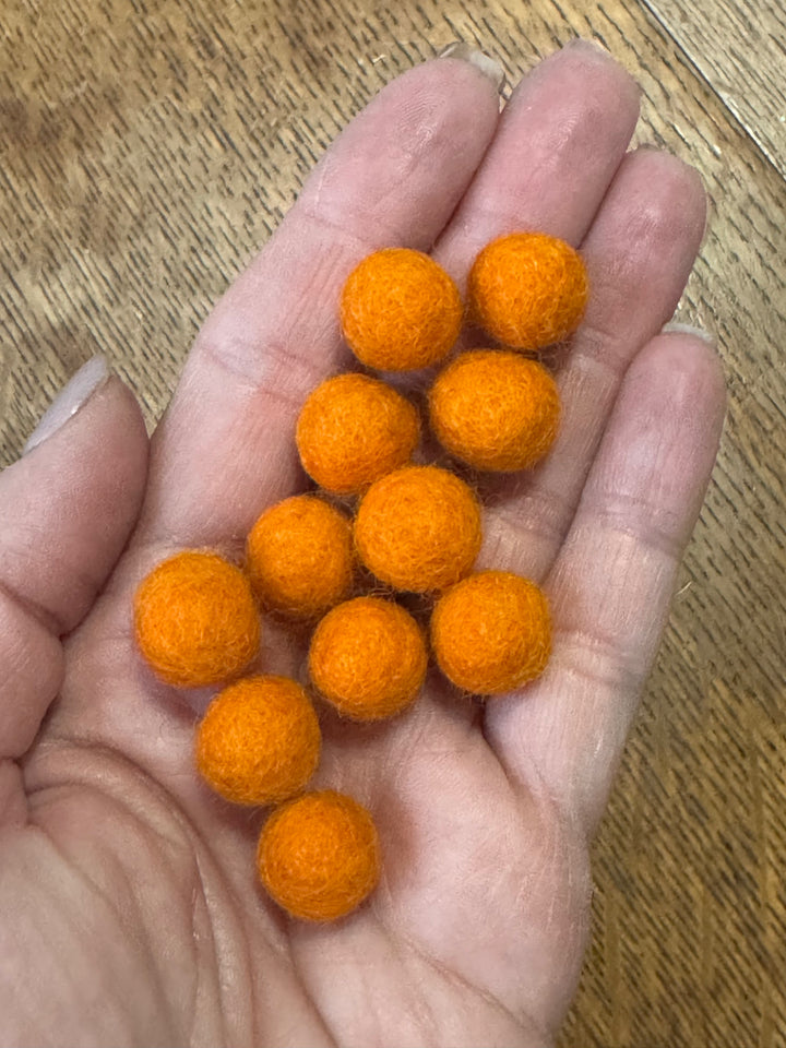 100% Wool Felt Balls 1cm 3/8” ~ Marigold (Light Orange)