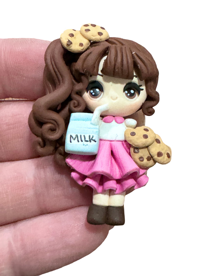 Milk and Cookies Girl Bow Clay Temptress Maker - Pink Skirt