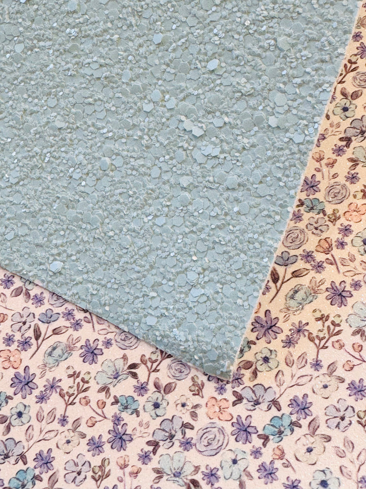 Blue White Floral Shimmer Suede