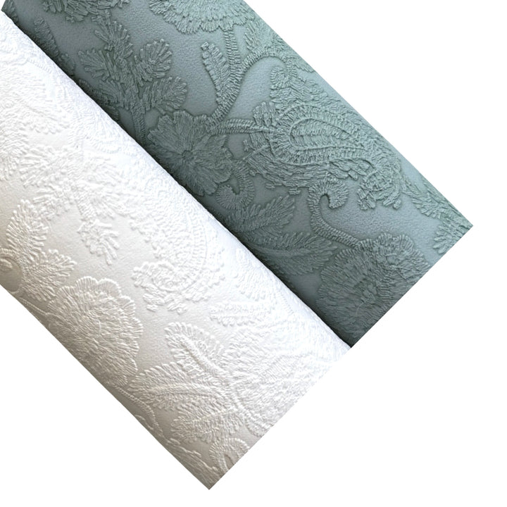 Steel Teal Embossed Floral Filigree Leatherette