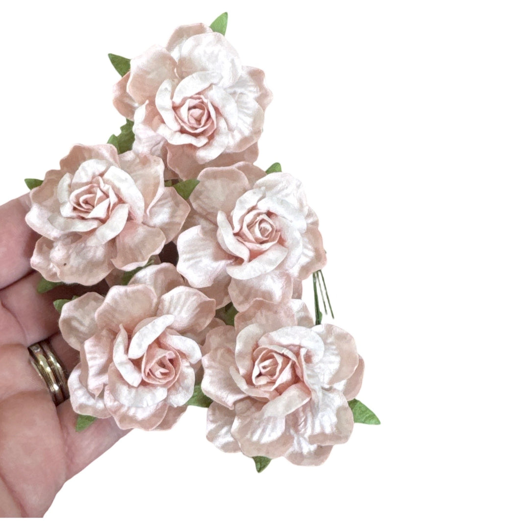 Blush Pink Mulberry Paper Roses - 50mm - Lot of 5