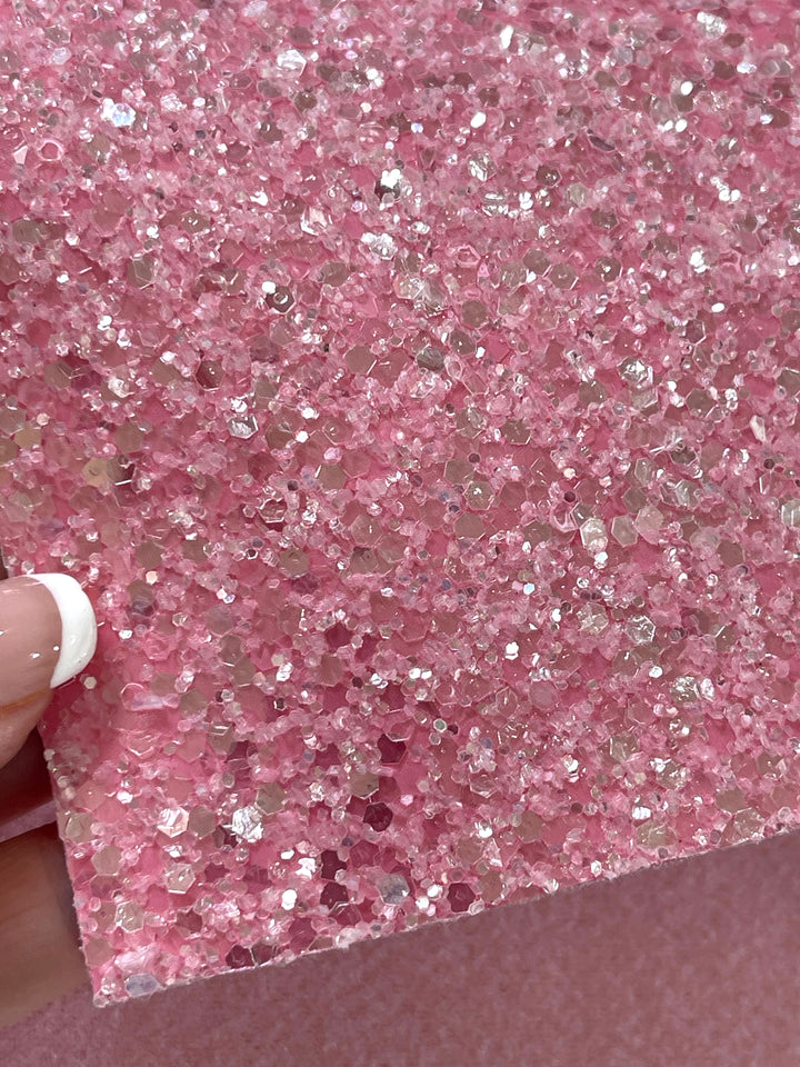 Light Pink Crystal Beauty Chunky Glitter Leather with a Pink Felt Rear