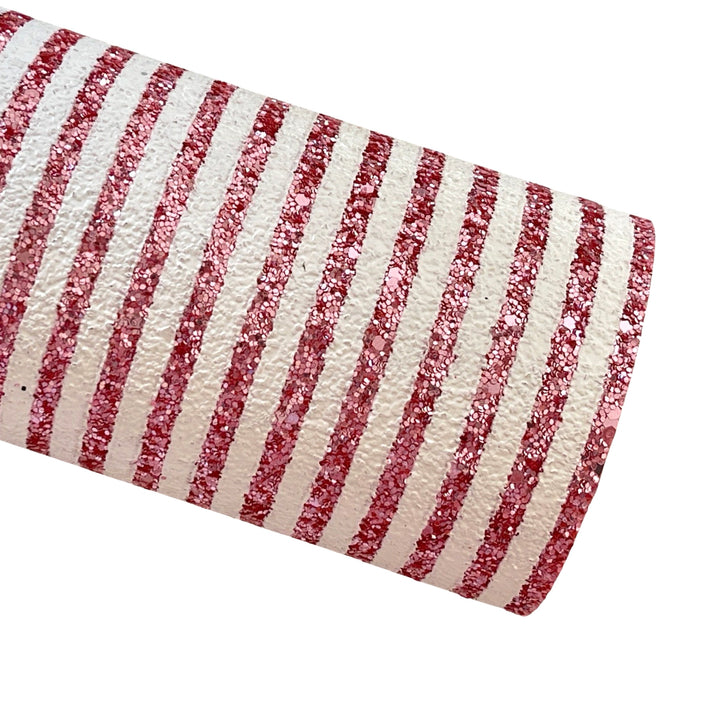 Pink White Stripe Chunky Glitter