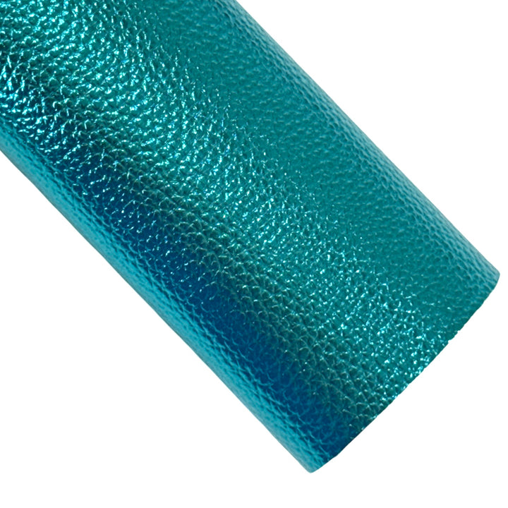 Teal Matte Metallic Embossed Faux Leatherette Fabric Sheets