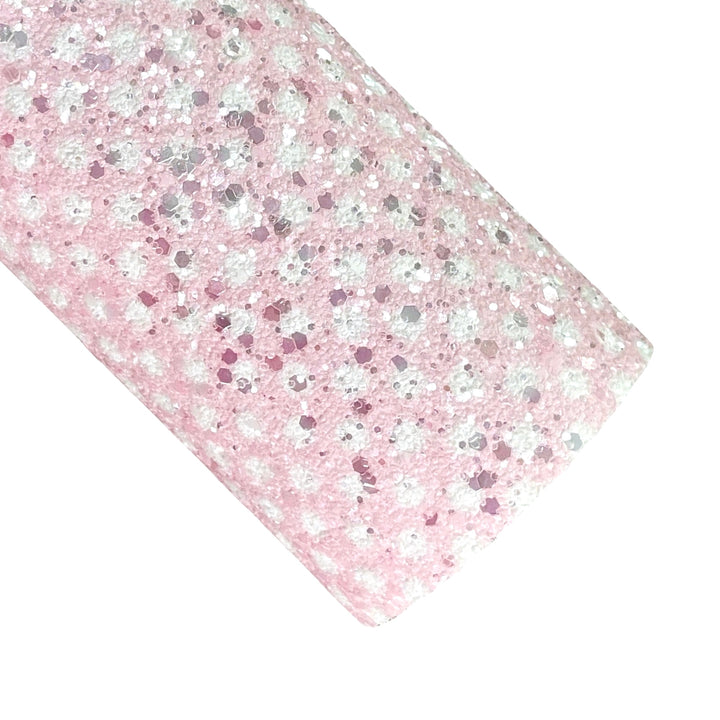 Pink and White Dots Crystal Chunky Glitter Leather