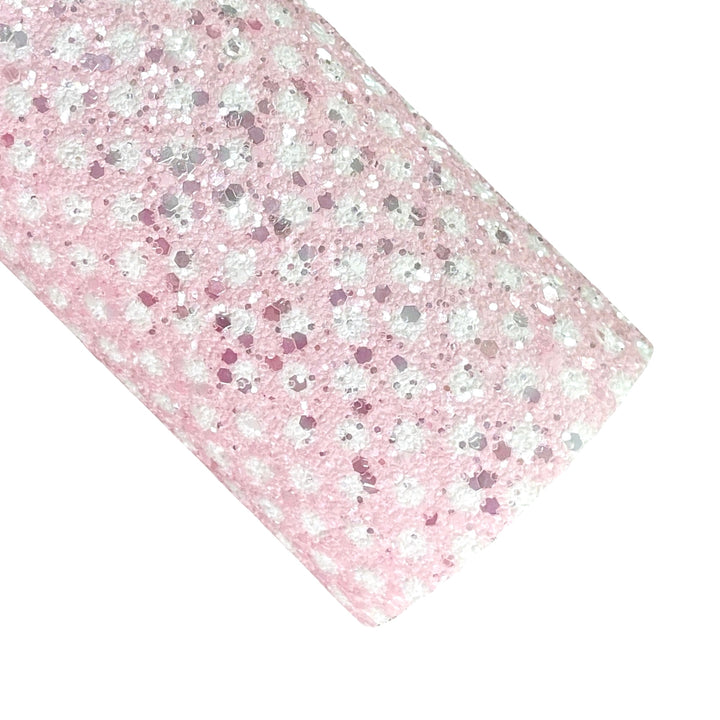 Pink and White Dots Crystal Chunky Glitter Leather