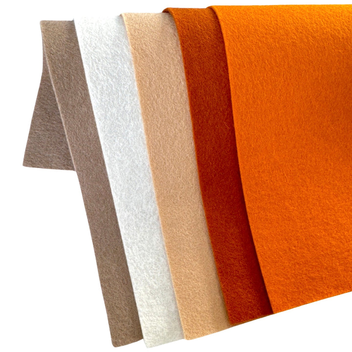 Autumn Woodland 100% Pure Wool Felt Bundle of 5