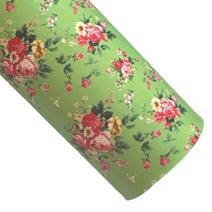 Roses florales roses en similicuir souple vert 0,9 mm d'épaisseur Feuille A4 en cuir PU floral 210 x 297 mm Nœuds en cuir floral Bandeaux en cuir floral