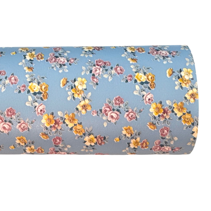 Petite Similicuir Lisse Floral Délicat -| Bleu | Feuille A4